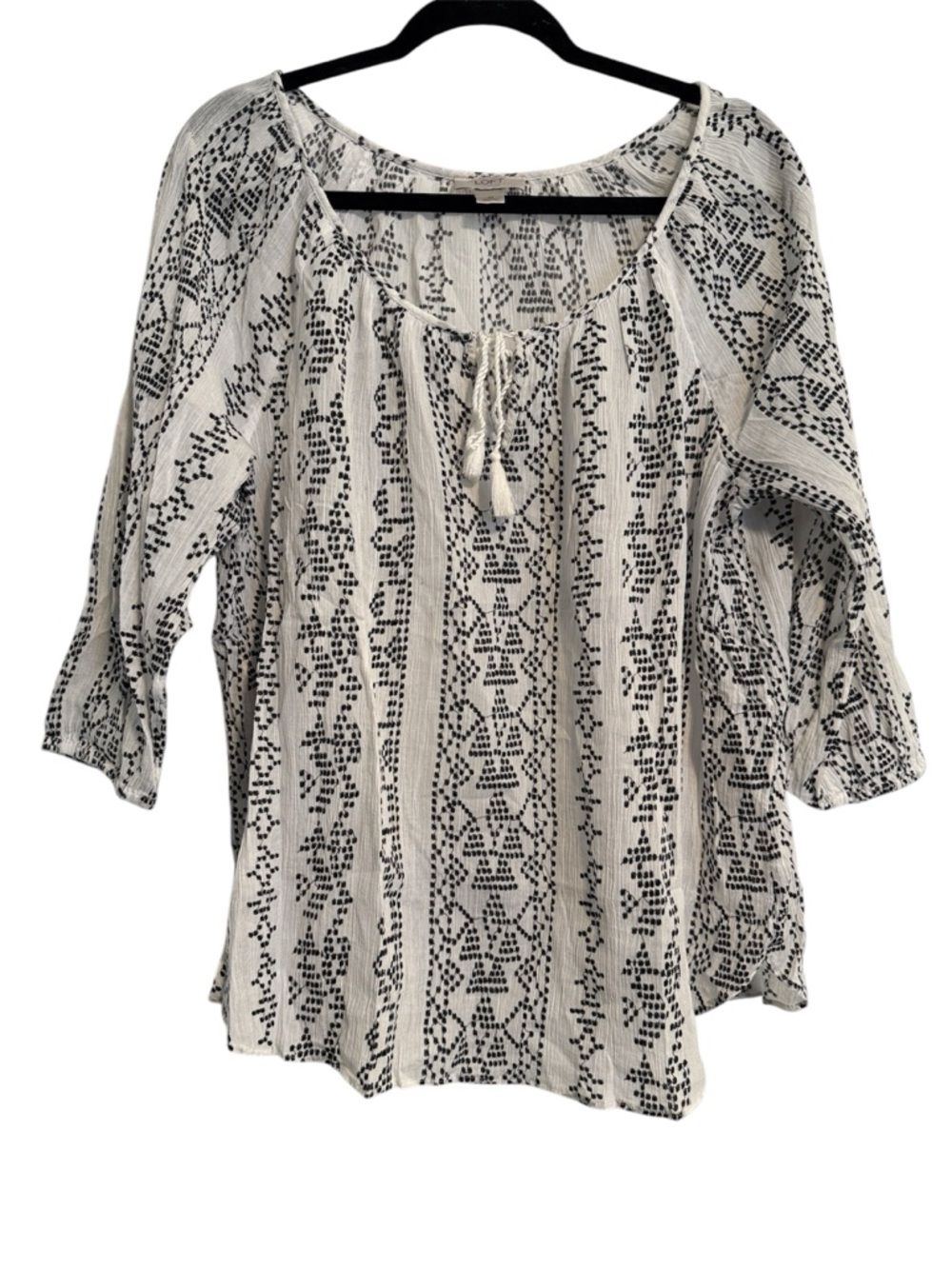 Loft Black and White Boho Print 100% Cotton Top